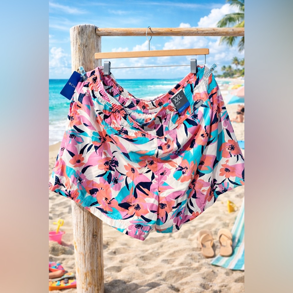 Columbia Women's Floral Swim Shorts - Pink, Blue, and White XXL
